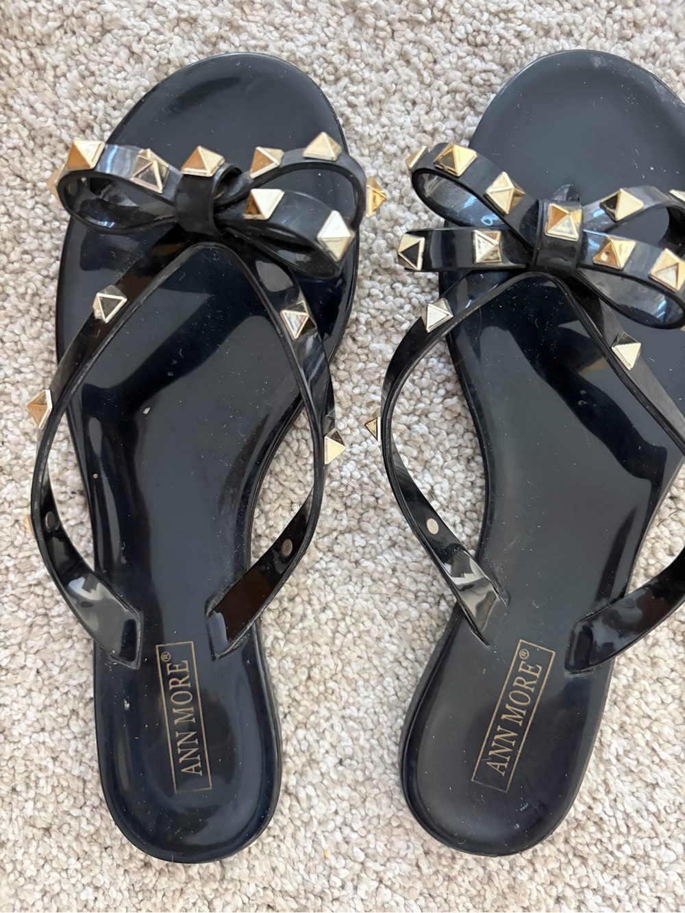 Ann More Black Bow Studded Jelly Sandals